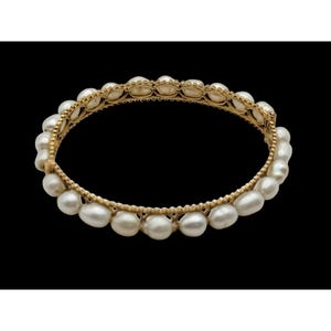 Vintage Gold & Pearl Bangle Bracelet 6 1/2 &quot; Elegant Design