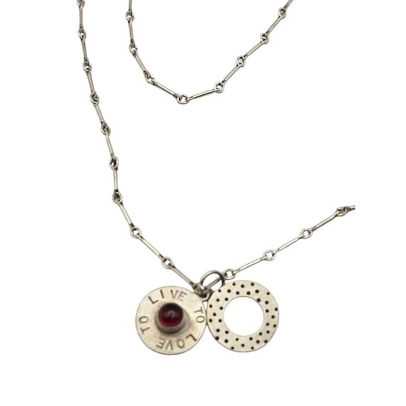 Vintage Sterling Silver Pendant Necklace With "Live To Love" Charm 8 1/2 "