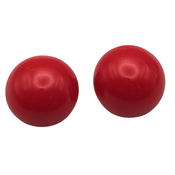 Vintage 1960s Ruby Red Bakelite Clip-On Button Earrings 7/8" Button 3/8" Rise Retro Chic Jewelry