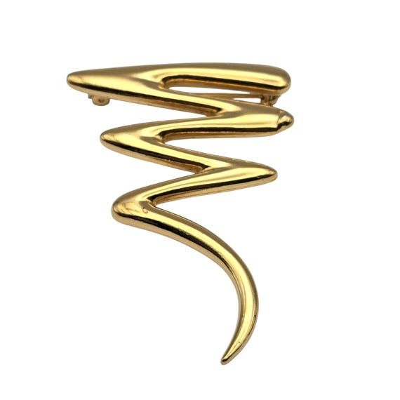 Vtg. Mid-Century Modern Abstract Gold Tone Zigzag Brooch Pin