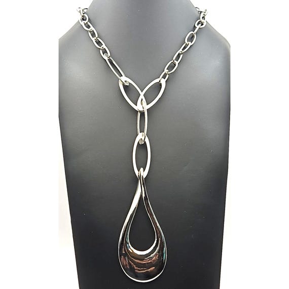 Vintage Daisy Fuentes Teardrop Pendant Chain Necklace Silver-Tone 13 "