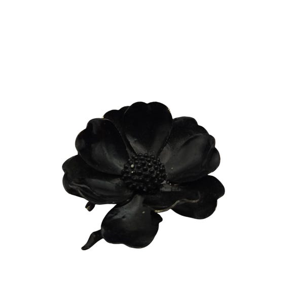 Vintage Black Dogwood Blossom Enamel Brooch Pin