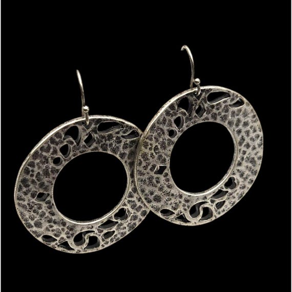Vintage-Inspired Openwork Hammered Silver Circle Earrings 1 1/4 Inch