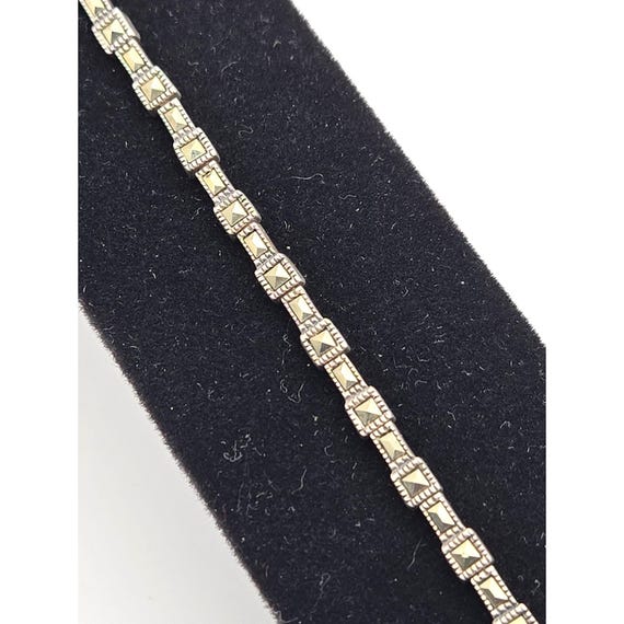 Vtg Sterling Silver Marcasite Slimline Bracelet Thailand 925 Petite Slender Design Elegant Jewelry Gift Womens Accessory