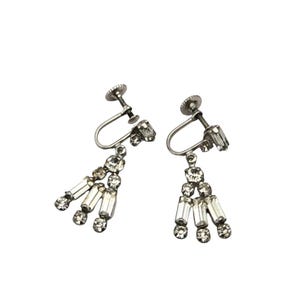 Vintage Rhinestone Screw Back Dangle Earrings 1940's
