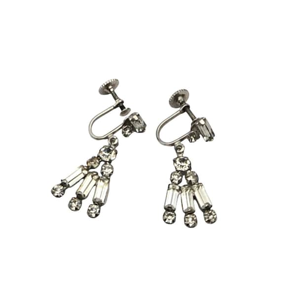 Vintage Rhinestone Screw Back Dangle Earrings 1940's