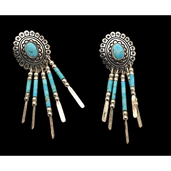 Vintage Boho Southwestern Silver & Turquoise Dangle Earrings