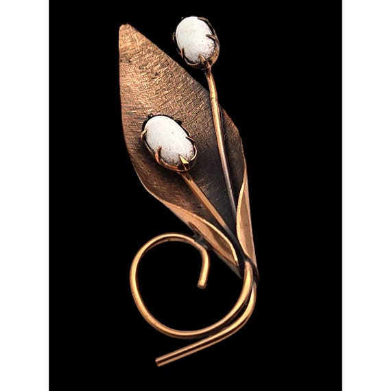 Vintage Matisse By Renoir Copper & Cabochon Floral Brooch