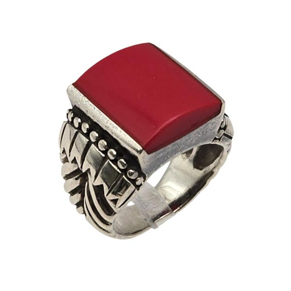 Vintage Sterling Silver & Red Onyx Ring With Intricate Design Size 5.5 Unisex