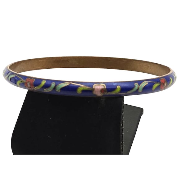 Vintage Cloisonné Bangle Bracelet Floral Enamel Design Gold Tone Womens Jewelry 1/4 "