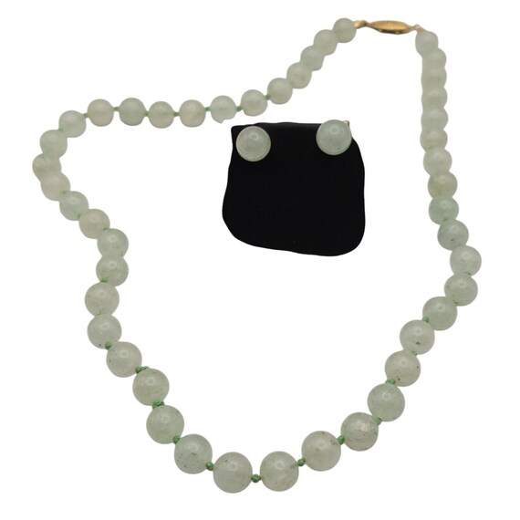 Vtg Aventurine Beaded Necklace & Stud Earrings Set Gold-Tone Clasp 18" Long 8.40 MM Beads