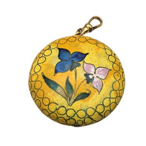 Hand-Painted Vintage Floral Pendant Necklace With Gold-Tone Lobster Clasp & Vibrant Enamel Art