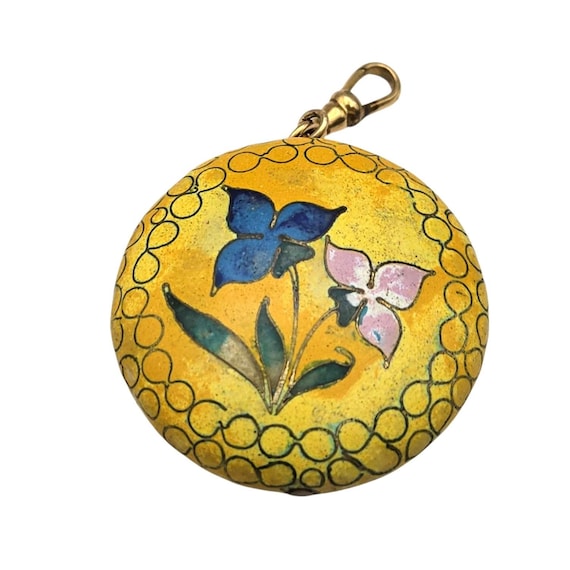 Hand-Painted Vintage Floral Pendant Necklace With Gold-Tone Lobster Clasp & Vibrant Enamel Art