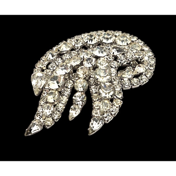 Vintage Rhinestone Brooch Pin Silver Tone Crystal Statement Jewelry Unmarked Weiss Style Elegant Sparkling Accessory