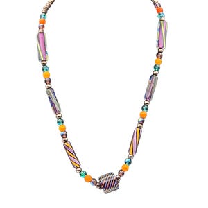 Vintage Sterling Silver & Murano Twisted Art Glass Beaded Necklace 17 1/2 &quot; w/ 2 &quot; Ext.
