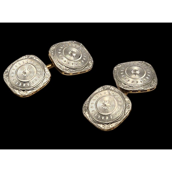 Vintage Edwardian 14K Gold Engraved Square Cufflinks