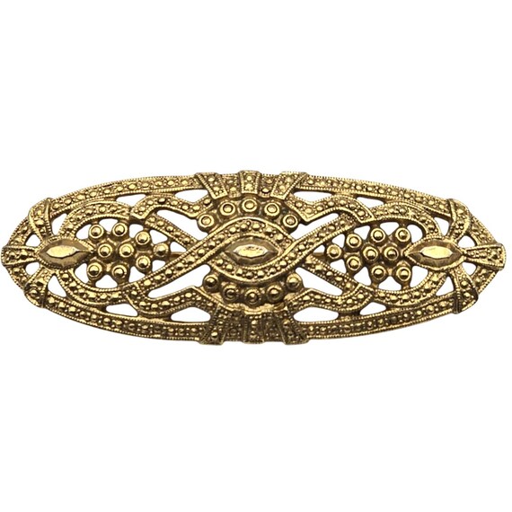 Vtg Art Nouveau Art Deco Goldtone Filigree Oval Brooch Pin By 1928 Jewelry