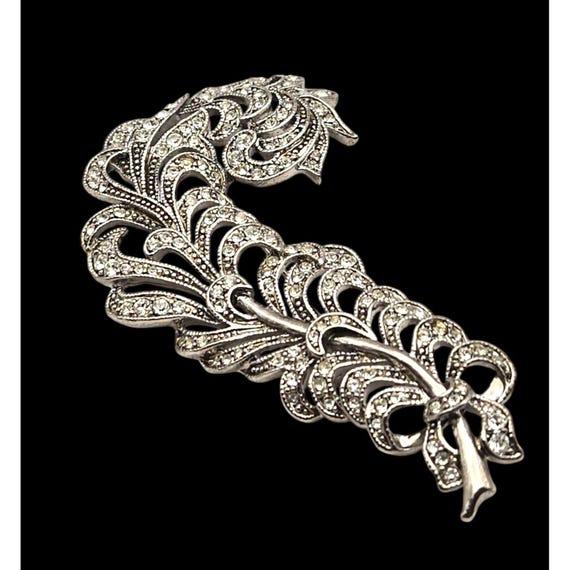 Vintage K.J.L. For Nina Ricci Silver-Tone Crystal Feather Brooch Pin Signed