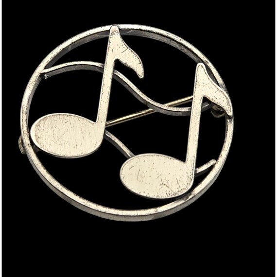 Vtg. Beau Sterling Silver Musical Notes Pin Brooch With Brushed Finish