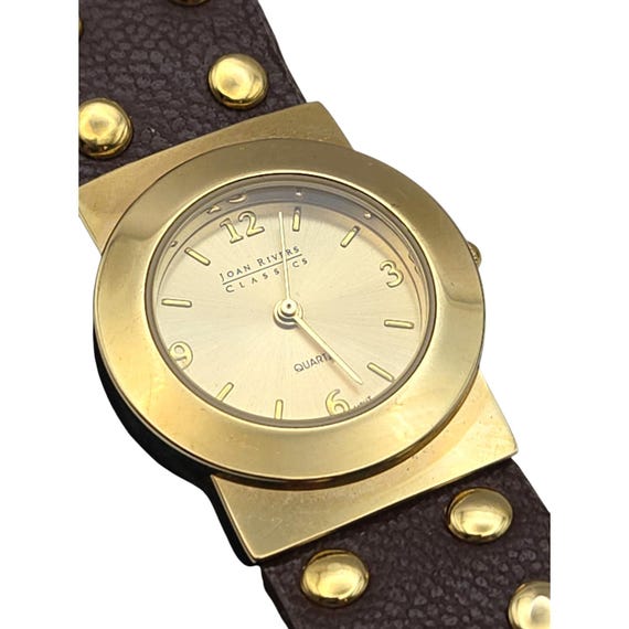 Joan Rivers Classics 60s Style Gold Tone Rivet Watch With Leather Band