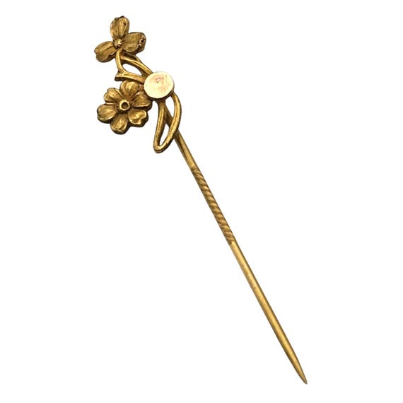 Vintage Victorian Gold Floral Stickpin With Twisted Stem & Blooming Flower Design