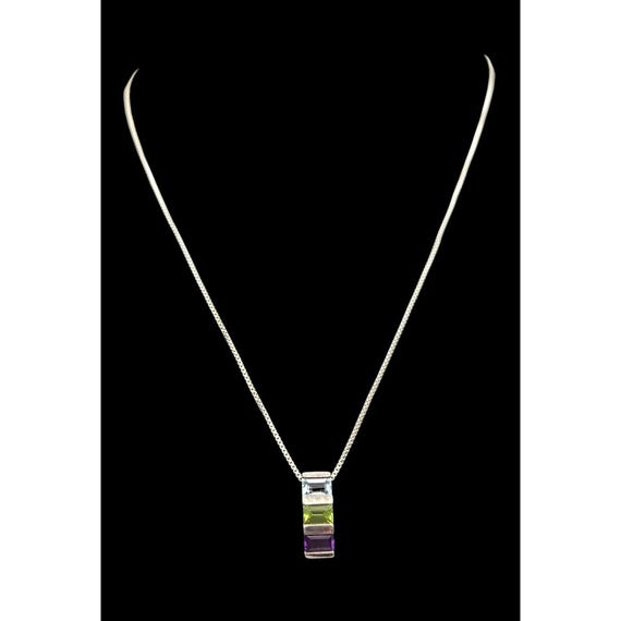 Vintage Sterling Silver Gemstone Pendant Necklace With Box Chain 9 1/4 "