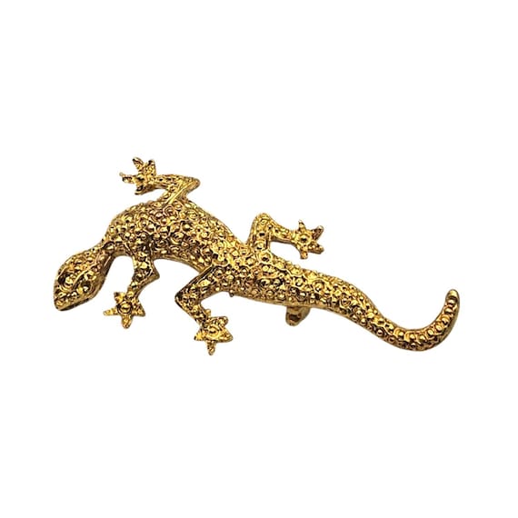 Gold-Tone Textured Lizard Pin Brooch Vintage Style 2" X 7/8"