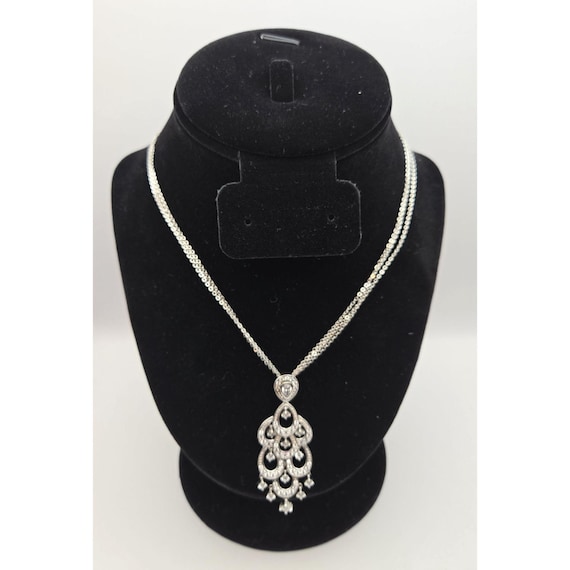 Vintage Three Strand Sterling Silver Rhinestone Pendant Necklace