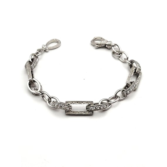 Sterling Silver Diamond-Cut Link Bracelet With Lobster Clasp For Women