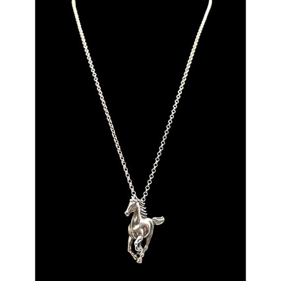 Vintage Sterling Silver Horse Pendant Necklace With Chain Equestrian Jewelry 925 Stamp Lobster Clasp Closure Elegant Design  13 "