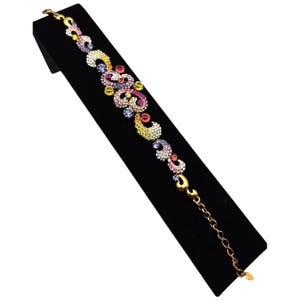 Vintage Multi-Colored Rhinestone Bracelet Gold-Tone Chain Adjustable Length 8 1/4&quot; Width 1&quot; Elegant Jewelry