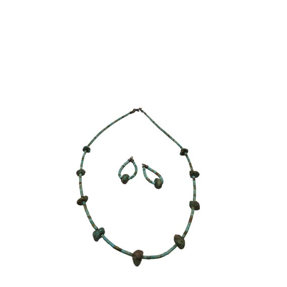 Vintage Turquoise Beaded Necklace & Earrings Set