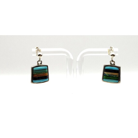 Sterling Silver Multi Stone Turquoise Inlay Earrings With Post Backs