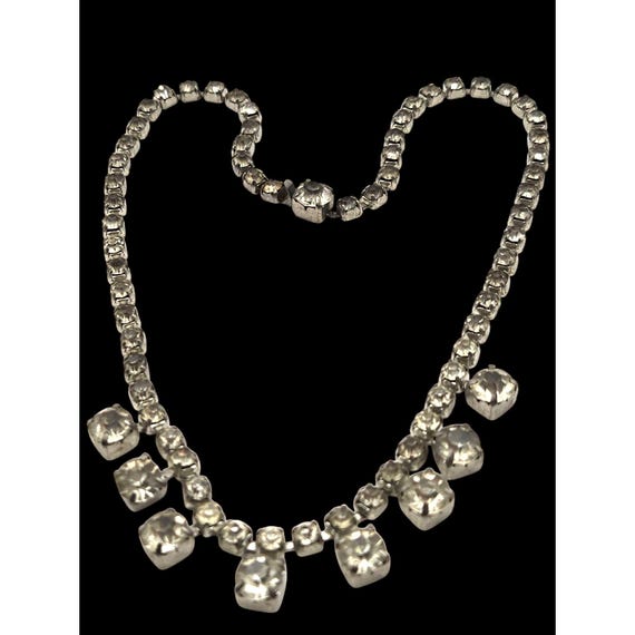 Vintage Art Deco Rhinestone Necklace With Push Clasp Closure 16 1/2 "