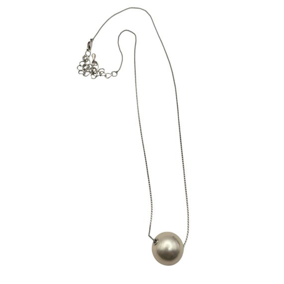 Vtg Sterling Silver Pearl Ball Necklace 13.83mm Pearl 16" Slimline Chain w/ 3" Ext.