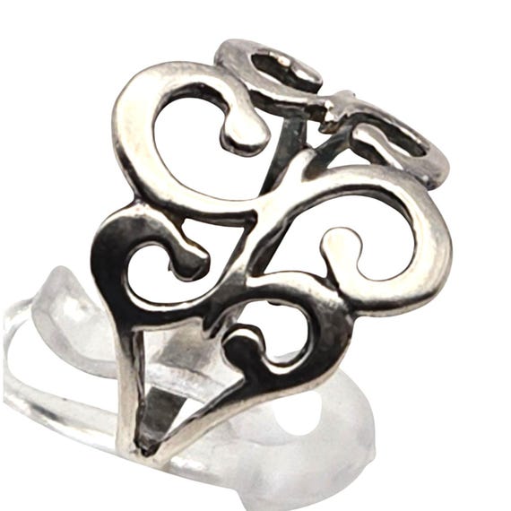 Vtg Sterling Silver Open Swirl Band Ring Adjustable Design Intricate Pattern Women's Jewelry Piece Size 6 1/2