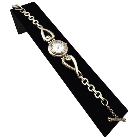 Brighton Charleston Ladies Quartz Wristwatch With Swirl & Heart Chain Links Silver-Tone Elegant Design