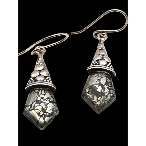 Vintage Sterling Silver Pyrite Dangle Earrings Irish Earrings GIFT