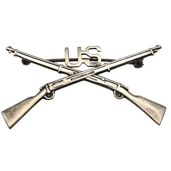 Vtg WWII Sterling Silver Crossed Rifles Military Pin Badge 2 " x 1 1/8 "
