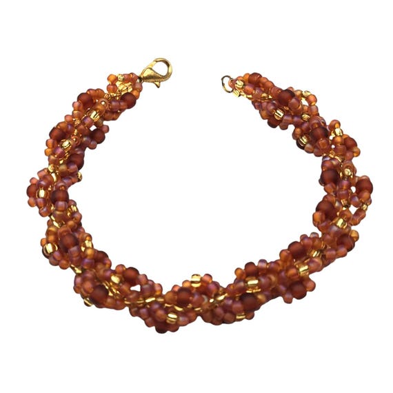 Handmade Vintage Style Seed Bead Bracelet With Gold-Tone Accents & Lobster Clasp