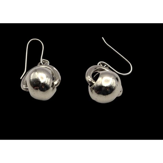 Vintage Silver Ball Drop Earrings With Sculptural Knot Design GIFT