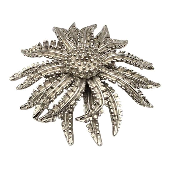 Vintage Coro Silver Toned Fern Brooch 2" Across