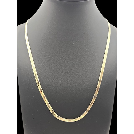 Vtg. Sterling Silver Gold Vermeil Chain Necklace W/Elegant Etched Detail & Diamond Cut Accents 20 Inches Long