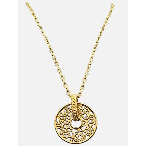 Vtg Gold Tone MCM Pendant Necklace With Ornate Filigree Circle Design On Lobster Clasp Chain