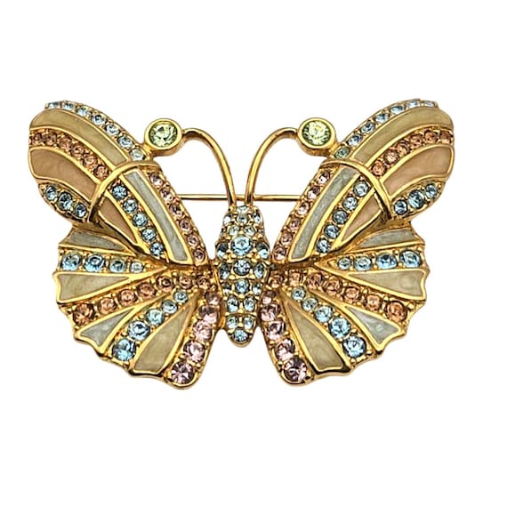 Butterfly Rhinestone Brooch Pin Vintage Swarovski Jewelry Multicolor Sparkling Accessory / Gift