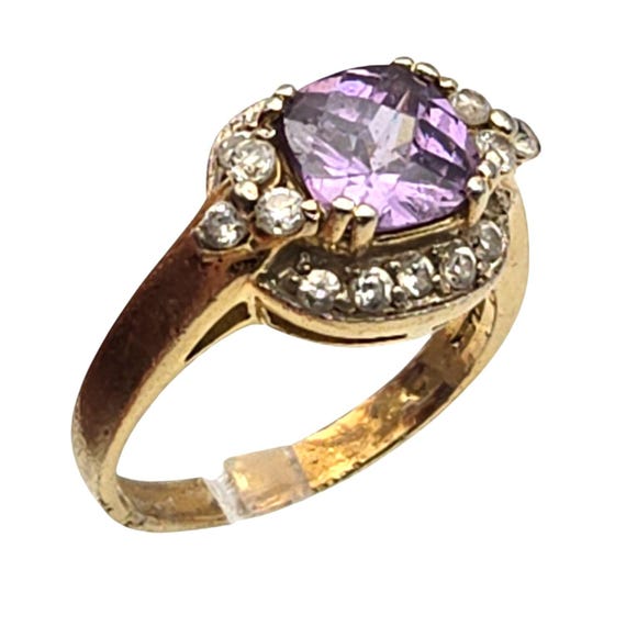 Vtg 925 Gold Plated Faux Amethyst & Diamond Accent Ring Size 6