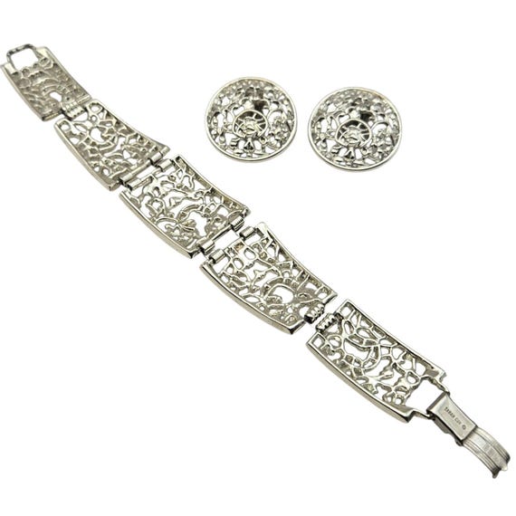 Vintage Sarah Coventry Silver Tone Filigree Bracelet & Clip-On Earring Set
