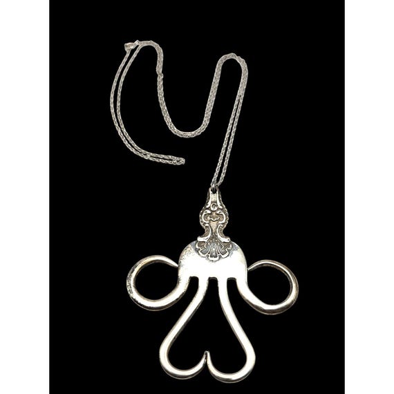 Vintage Sterling Silver Artisan Fork Pendant Necklace With Delicate Chain 15 "