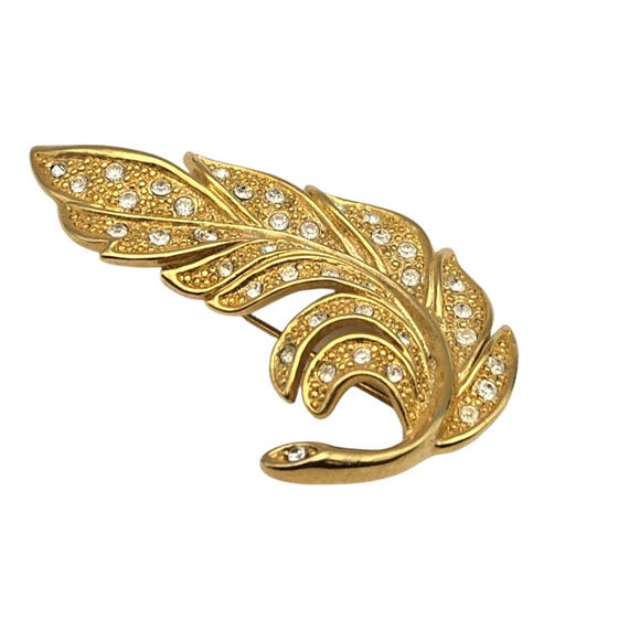 Vintage Napier Gold Tone Rhinestone Leaf Brooch