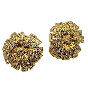 Vintage Monet Gold-Tone Rhinestone Clip-On Earrings